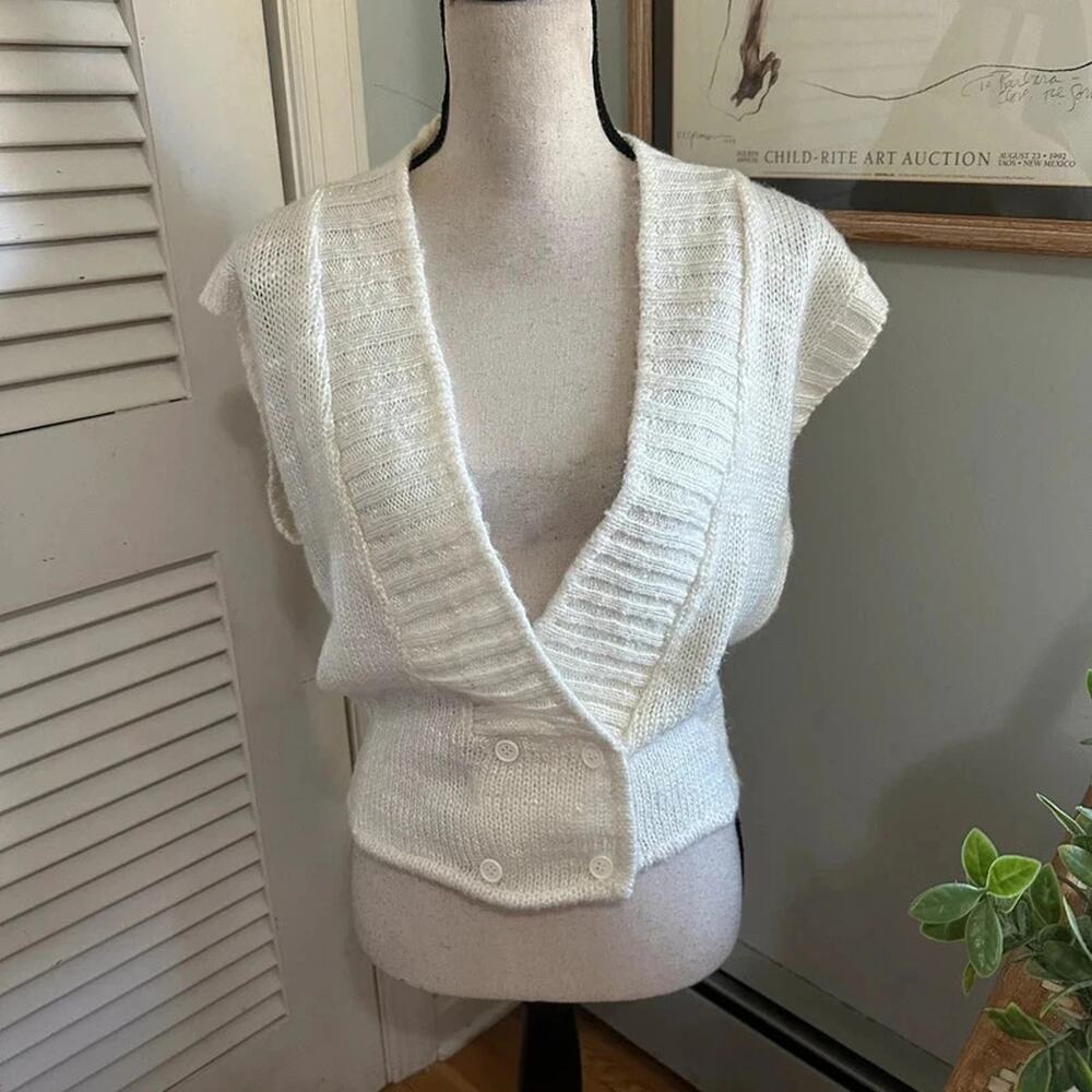 Vintage Here's A Hug Sweater Vest Womens Large Cream Retro 80s Preppy Minimalist